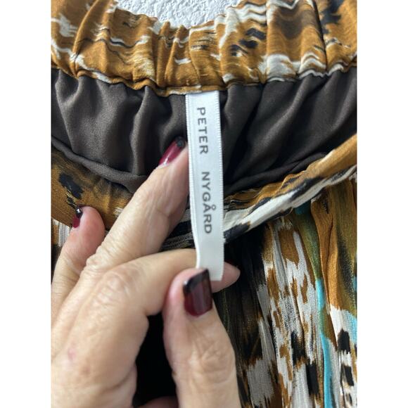 Vintage Peter Nygard Womens Sz 16 Brown Silk Abstract Peacock Skirt & Blouse Set - Picture 16 of 16